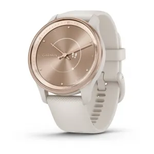 Garmin Vivomove Trend White Cream Peach-tone gold stainless steel case with ivory-coloured case and silicone watch strap