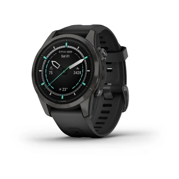 Garmin Epix Pro (Gen 2) 42 Sapphire Carbon Gray Black Charcoal grey DLC titanium coating with black strap