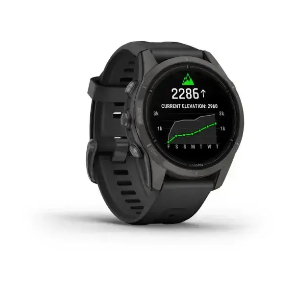 Garmin Epix Pro (Gen 2) 42 Sapphire Carbon Gray Black Charcoal grey DLC titanium coating with black strap
