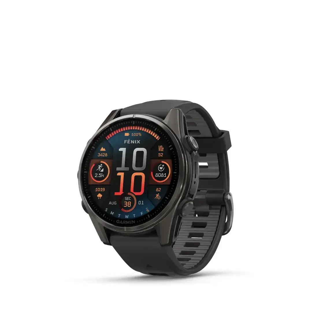 Garmin Fēnix 8 AMOLED Sapphire Carbon Grey Black 43mm Charcoal grey DLC titanium coating with black strap 43mm