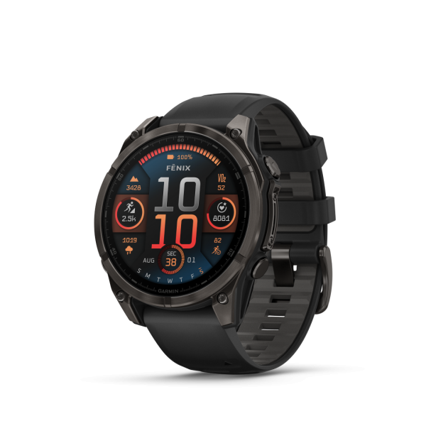 Garmin Fēnix 8 AMOLED Sapphire Carbon Grey Black 47mm Charcoal grey DLC titanium coating with black strap 47mm