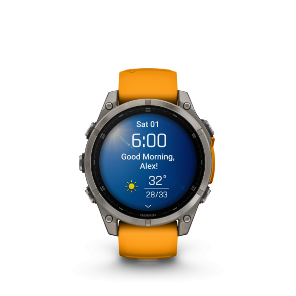 Garmin Fēnix 8 AMOLED Sapphire Graphite Orange 51mm Titanium with bright orange strap