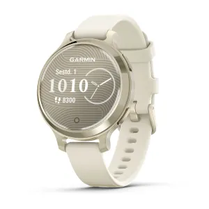 Garmin Lily 2 Active Lunar Gold Moon in gold with bone coloured silicone strap