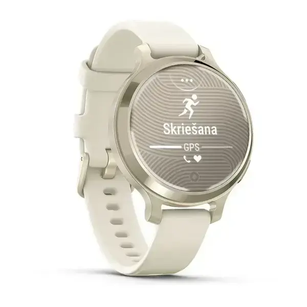 Garmin Lily 2 Active Lunar Gold Moon in gold with bone coloured silicone strap