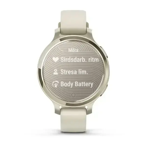 Garmin Lily 2 Active Lunar Gold Moon in gold with bone coloured silicone strap