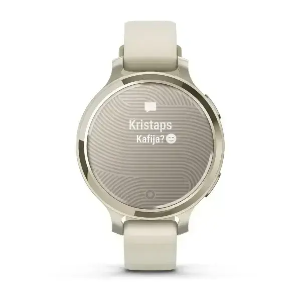 Garmin Lily 2 Active Lunar Gold Moon in gold with bone coloured silicone strap