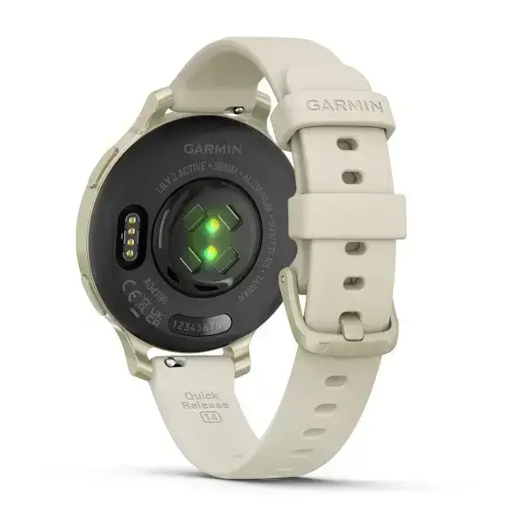 Garmin Lily 2 Active Lunar Gold Moon in gold with bone coloured silicone strap