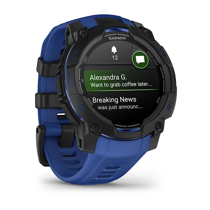 Garmin Instinct 3 Amoled Black Bolt Blue 45mm Black with black/ bolt blue band - amoled
