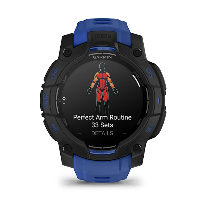 Garmin Instinct 3 Amoled Black Bolt Blue 45mm Black with black/ bolt blue band - amoled